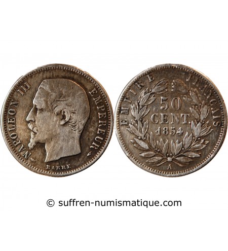 NAPOLEON III - 50 CENTIMES ARGENT 1854 A PARIS