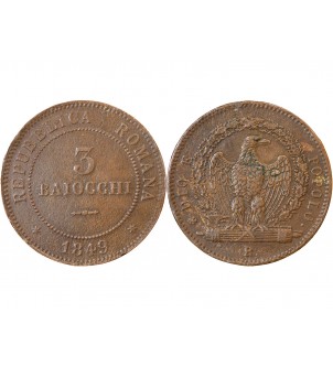 ITALIE, REPUBLIQUE ROMAINE - 3 BAIOCCHI 1849 R ROME 2