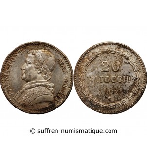 VATICAN - PIE IX 20 BAIOCCHI ARGENT 1848 III R ROME