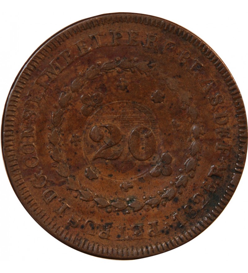 BRESIL, PEDRO I - 20 REIS CONTREMARQUE SUR 40 REIS 1826 R RIO