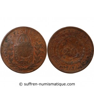 BRESIL, PEDRO I - 20 REIS CONTREMARQUE SUR 40 REIS 1826 R RIO