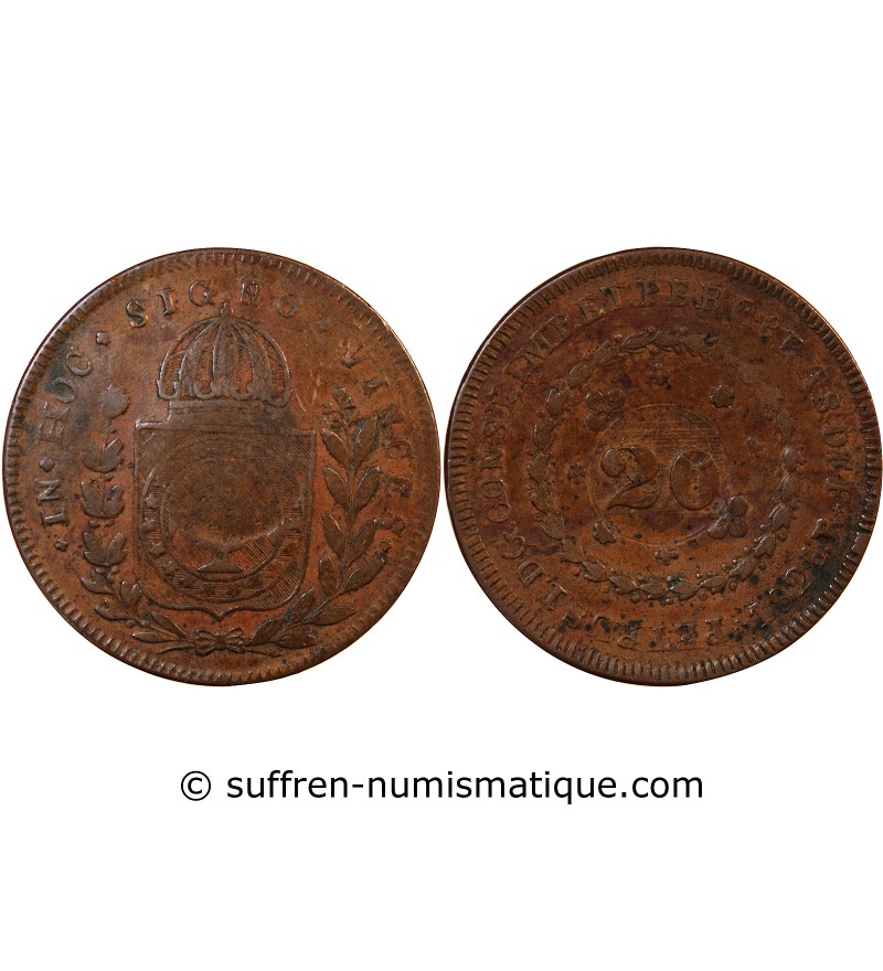 BRESIL, PEDRO I - 20 REIS CONTREMARQUE SUR 40 REIS 1826 R RIO