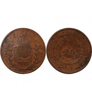 BRESIL, PEDRO I - 20 REIS CONTREMARQUE SUR 40 REIS 1826 R RIO 2