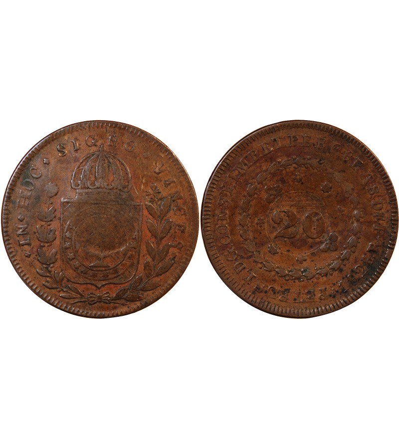 BRESIL, PEDRO I - 20 REIS CONTREMARQUE SUR 40 REIS 1826 R RIO