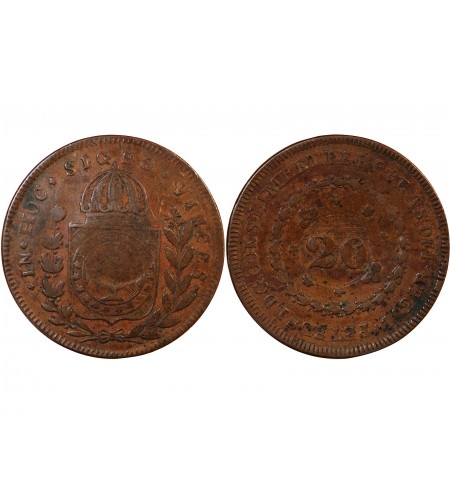 BRESIL, PEDRO I - 20 REIS CONTREMARQUE SUR 40 REIS 1826 R RIO