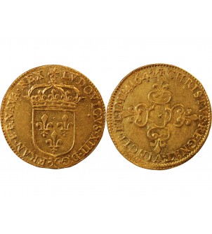 LOUIS XIII - ECU D'OR AU SOLEIL 1642 X AMIENS R4 "Frappe au moulin" 2