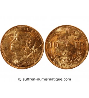 SUISSE, CONFEDERATION HELVETIQUE - 10 FRANCS OR 1914 B