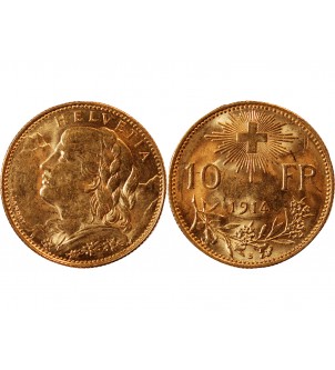SUISSE, CONFEDERATION HELVETIQUE - 10 FRANCS OR 1914 B 2