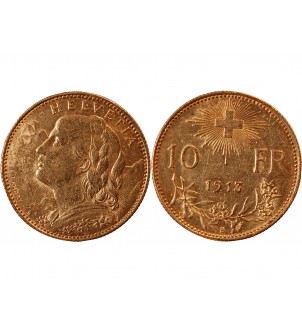 SUISSE, CONFEDERATION HELVETIQUE - 10 FRANCS OR 1913 B 2