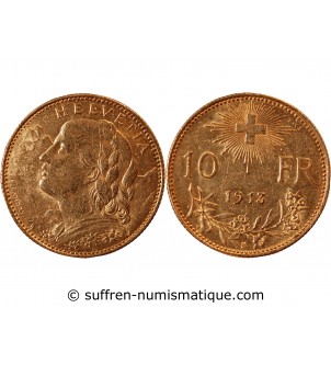 SUISSE, CONFEDERATION HELVETIQUE - 10 FRANCS OR 1913 B