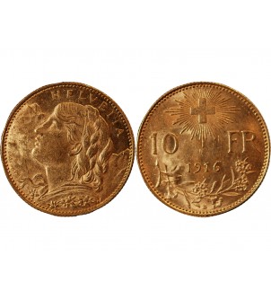 SUISSE, CONFEDERATION HELVETIQUE - 10 FRANCS OR 1916 B 2