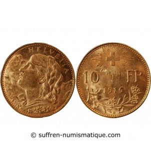 SUISSE, CONFEDERATION HELVETIQUE - 10 FRANCS OR 1916 B