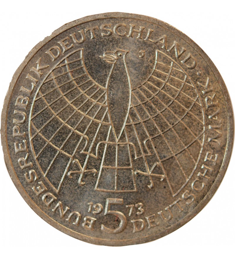 ALLEMAGNE - 5 MARK ARGENT 1973 J HAMBOURG - NICOLAS COPERNIC