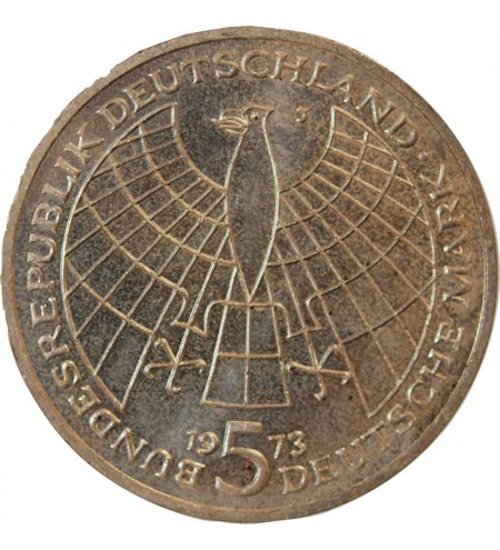 ALLEMAGNE - 5 MARK ARGENT 1973 J HAMBOURG - NICOLAS COPERNIC