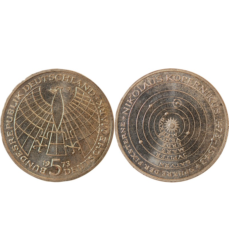 ALLEMAGNE - 5 MARK ARGENT 1973 J HAMBOURG - NICOLAS COPERNIC