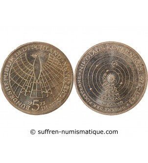 ALLEMAGNE - 5 MARK ARGENT 1973 J HAMBOURG - NICOLAS COPERNIC