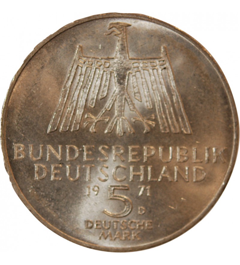 ALLEMAGNE - 5 MARK ARGENT 1971 D MUNICH - ALBRECHT DÜRER