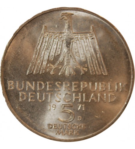 ALLEMAGNE - 5 MARK ARGENT 1971 D MUNICH - ALBRECHT DÜRER
