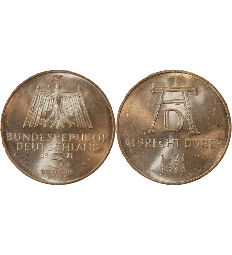 ALLEMAGNE - 5 MARK ARGENT 1971 D MUNICH - ALBRECHT DÜRER