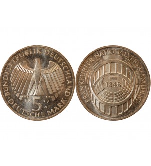 ALLEMAGNE - 5 MARK ARGENT 1973 G KARLSRUHE - PARLEMENT DE FRANCFORT 2