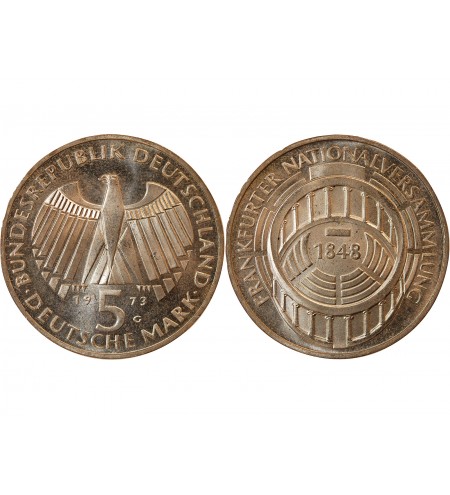 ALLEMAGNE - 5 MARK ARGENT 1973 G KARLSRUHE - PARLEMENT DE FRANCFORT