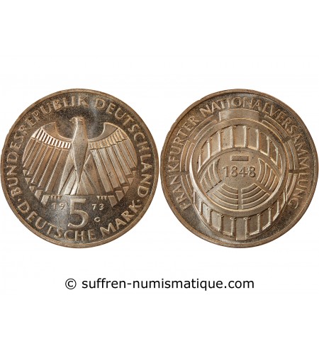 ALLEMAGNE - 5 MARK ARGENT 1973 G KARLSRUHE - PARLEMENT DE FRANCFORT