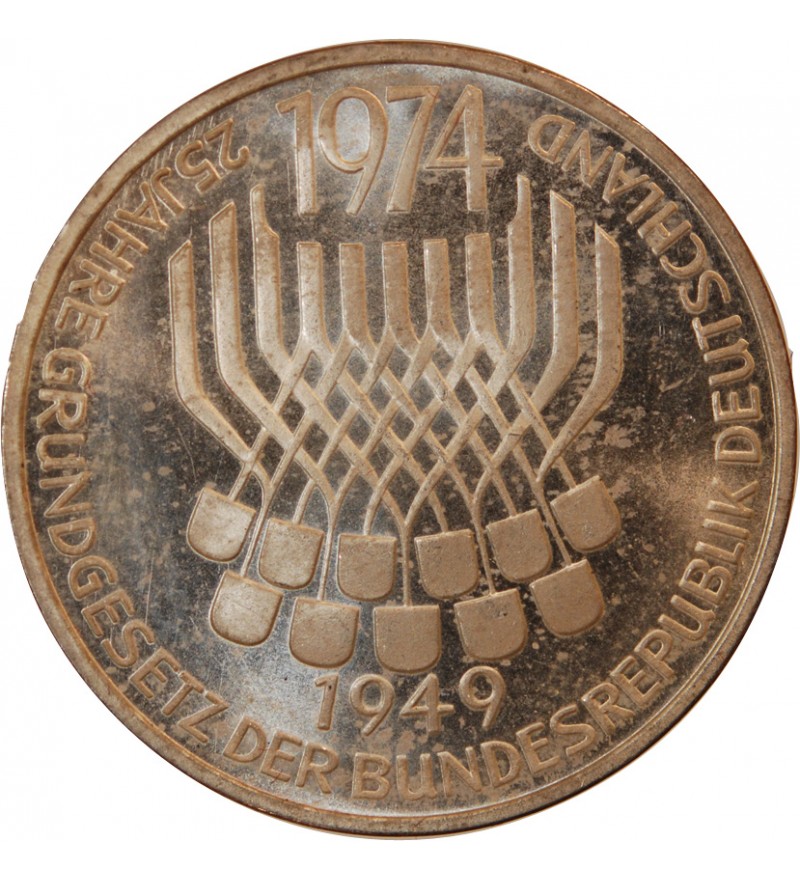 ALLEMAGNE - 5 MARK ARGENT 1974 F STUTTGART - CONSTITUTION