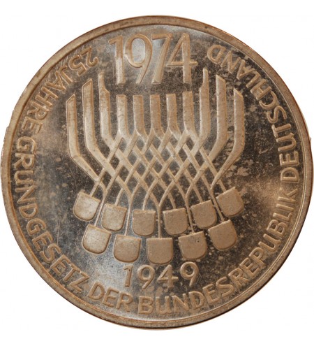 ALLEMAGNE - 5 MARK ARGENT 1974 F STUTTGART - CONSTITUTION