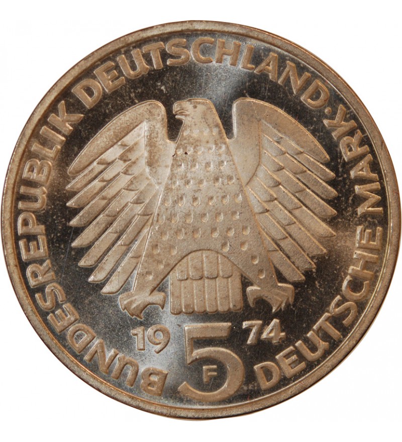 ALLEMAGNE - 5 MARK ARGENT 1974 F STUTTGART - CONSTITUTION