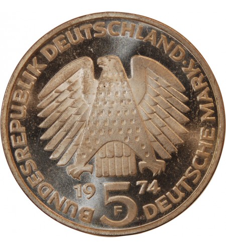 ALLEMAGNE - 5 MARK ARGENT 1974 F STUTTGART - CONSTITUTION