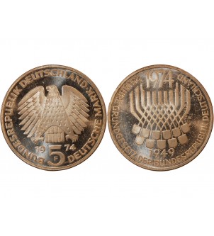 ALLEMAGNE - 5 MARK ARGENT 1974 F STUTTGART - CONSTITUTION 2