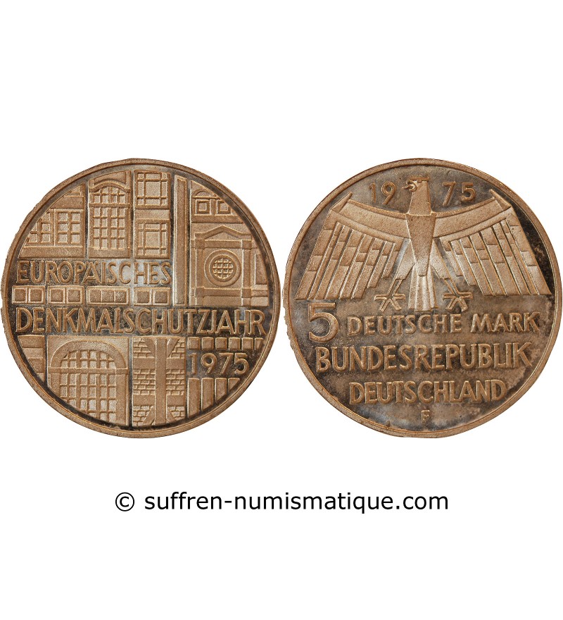 ALLEMAGNE - 5 MARK ARGENT 1975 F STUTTGART - ANNEE EUROPEENNE DU PATRIMOINE