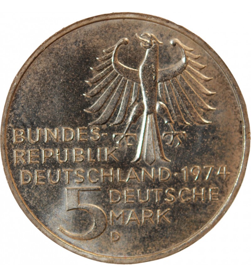 ALLEMAGNE - 5 MARK ARGENT 1974 D MUNICH - IMMANUEL KANT