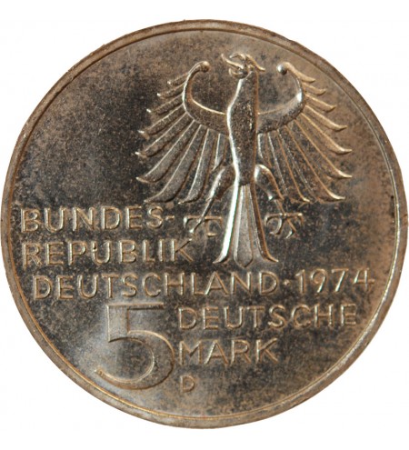 ALLEMAGNE - 5 MARK ARGENT 1974 D MUNICH - IMMANUEL KANT