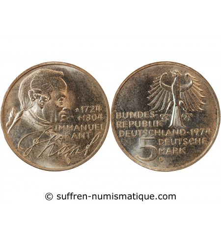 ALLEMAGNE - 5 MARK ARGENT 1974 D MUNICH - IMMANUEL KANT