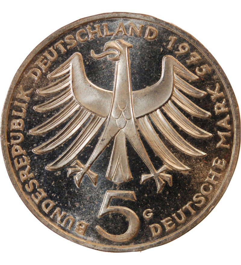 ALLEMAGNE - 5 MARK ARGENT 1975 G KARLSRUHE - ALBERT SCHWEITZER