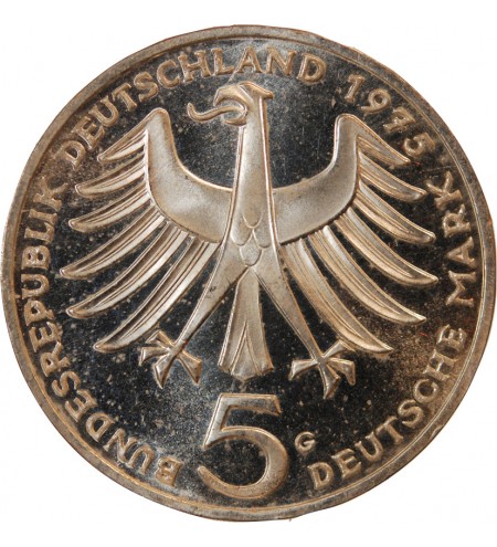 ALLEMAGNE - 5 MARK ARGENT 1975 G KARLSRUHE - ALBERT SCHWEITZER