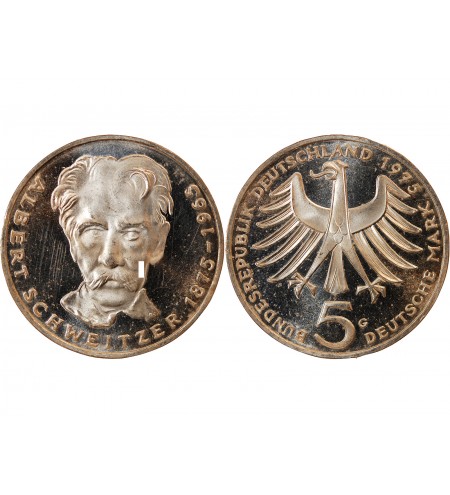 ALLEMAGNE - 5 MARK ARGENT 1975 G KARLSRUHE - ALBERT SCHWEITZER