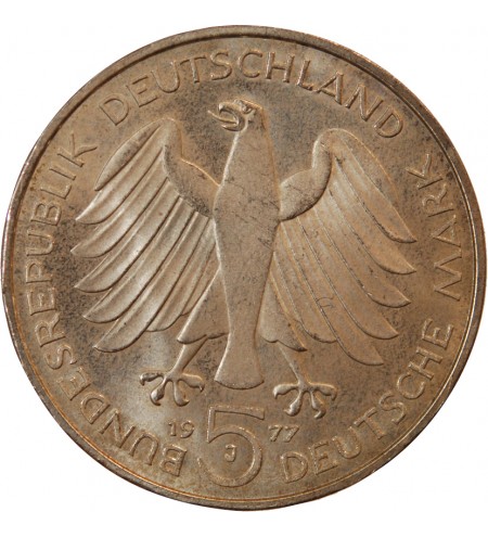 ALLEMAGNE - 5 MARK ARGENT 1977 J HAMBOURG - CARL FRIEDRICH GAUSS