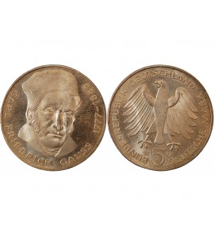 ALLEMAGNE - 5 MARK ARGENT 1977 J HAMBOURG - CARL FRIEDRICH GAUSS 2