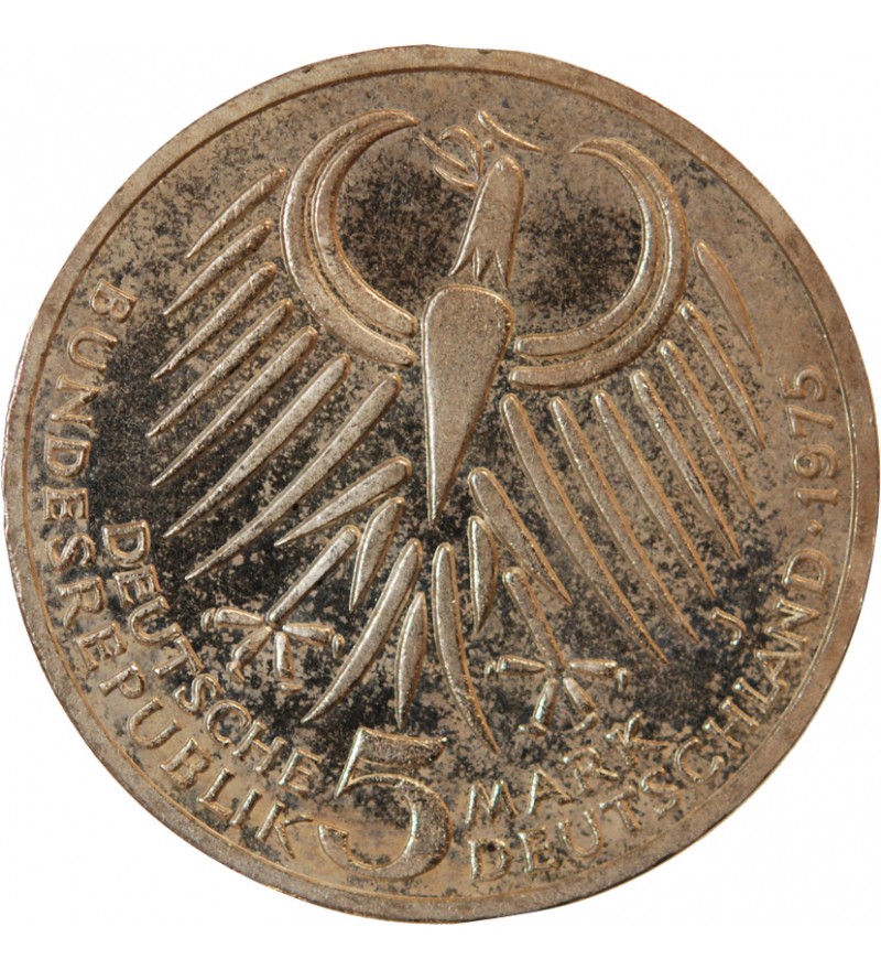 ALLEMAGNE - 5 MARK ARGENT 1975 J HAMBOURG - FRIEDRICH EBERT