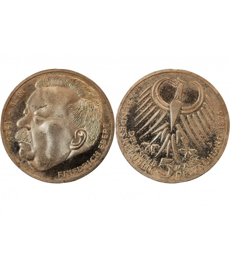 ALLEMAGNE - 5 MARK ARGENT 1975 J HAMBOURG - FRIEDRICH EBERT