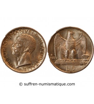 ITALIE, VICTOR EMMANUEL III - 5 LIRE ARGENT 1927 R ROME