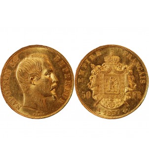 NAPOLEON III ﻿- 50 FRANCS OR 1857 A PARIS﻿  TETE NUE 1857 A PARIS﻿ 2
