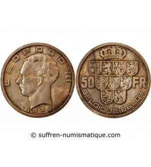 BELGIQUE, LEOPOLD III - 50 FRANCS ARGENT 1940