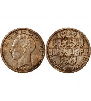 BELGIQUE, LEOPOLD III - 50 FRANCS ARGENT 1940 2
