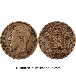 BELGIQUE, LEOPOLD II - 5 FRANCS ARGENT 1870