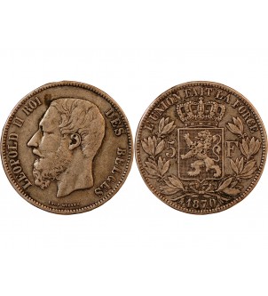 BELGIQUE, LEOPOLD II - 5 FRANCS ARGENT 1870 2