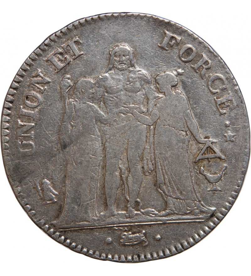 France Union & Force - 5 Francs Argent - L'An 6 K Bordeaux