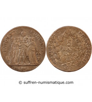 UNION et FORCE, DIRECTOIRE - 5 FRANCS AN 6/5 Q PERPIGNAN